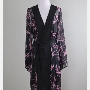 BCBGMaxAzria Black and Pink Bamboo Print Robe